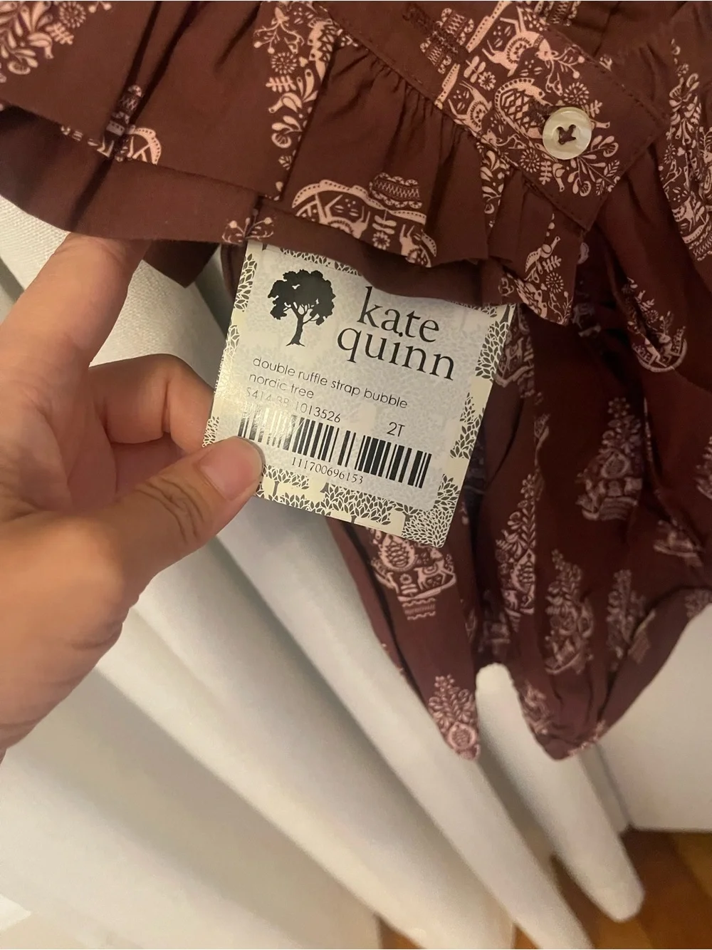 Kate Quinn Brown Printed Ruffle Strap Bubble